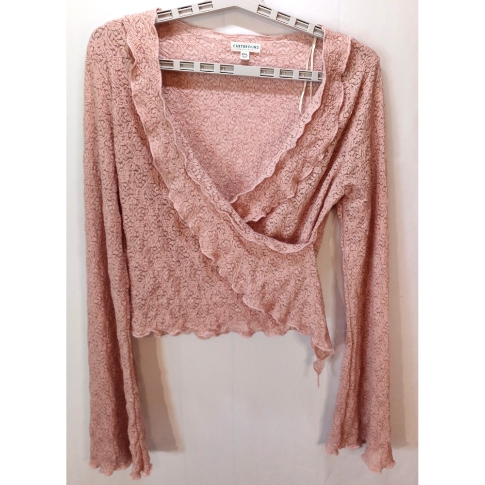 Earthbound Women's Pink Lace Wrap Top, XXL, Cropped Silhouette